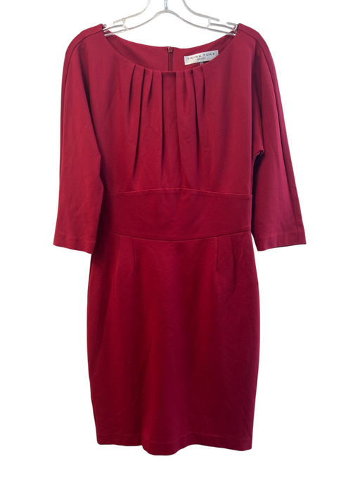 Trina Turk Size 8 Red Rayon Blend Pleated Half Sleeve Pleated Knee length Dress Red / 8