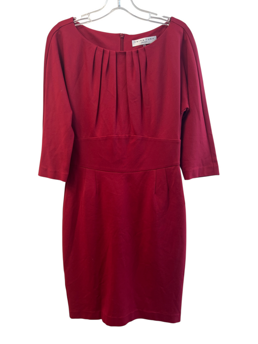 Trina Turk Size 8 Red Rayon Blend Pleated Half Sleeve Pleated Knee length Dress Red / 8
