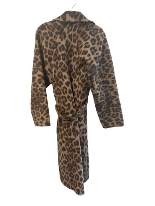 A.L.C. Brown & Tan Wool Blend Animal Print Belted Midi Wrap Coat Brown & Tan / Small
