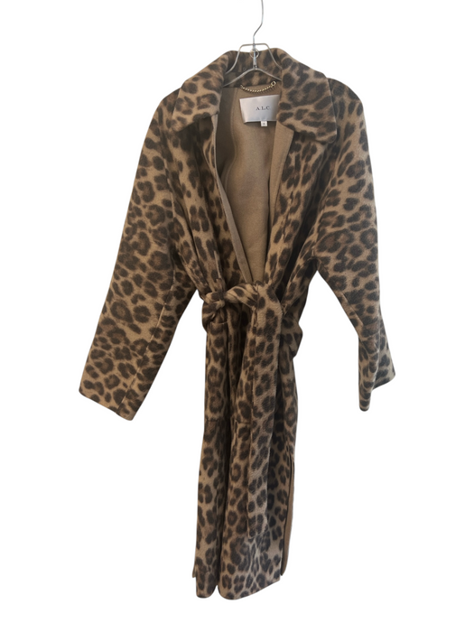 A.L.C. Brown & Tan Wool Blend Animal Print Belted Midi Wrap Coat Brown & Tan / Small