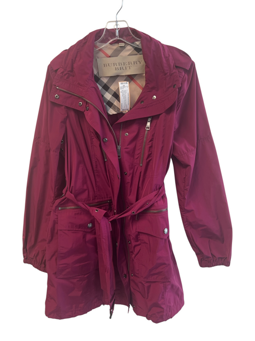 Burberry Brit Size 14 Magenta Polyester Belt Front Zip & Snaps Jacket Magenta / 14
