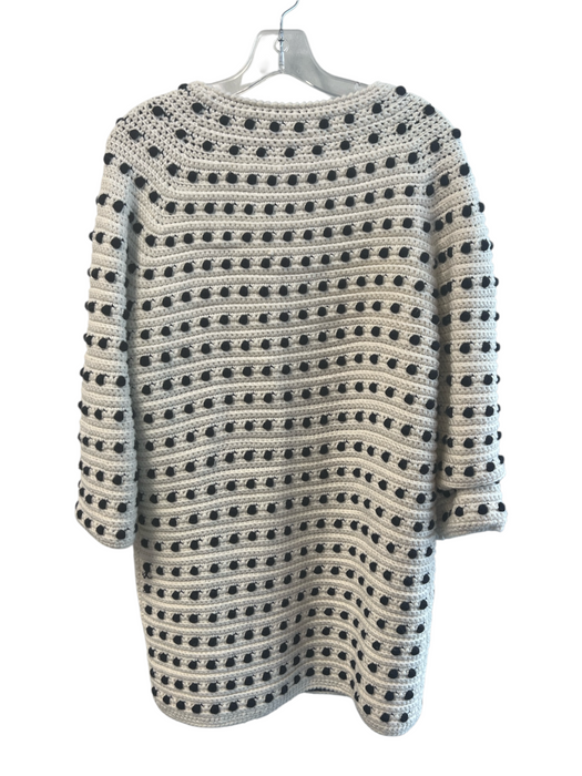 Lela Rose Size Small Cream & Black Wool Blend Crochet Pom Pom Lined Sweater Coat Cream & Black / Small