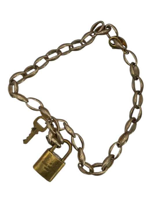 Louis Vuitton goldtone Metal Lock Key Lobster Clasp Chunky Necklace goldtone