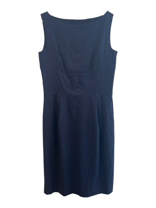 Alexander McQueen Size 46 Navy Wool & Polymide Pleated Pintuck Side Zip Dress Navy / 46