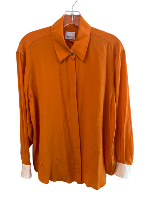 Burberry Size 6 Orange 100% Silk Gold Tone Hardware solid color Long Sleeve Top Orange / 6