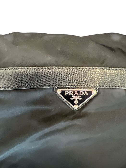 Prada Black Nylon & Leather Silver Hardware Shoulder Dual Pockets Bag Black / Small
