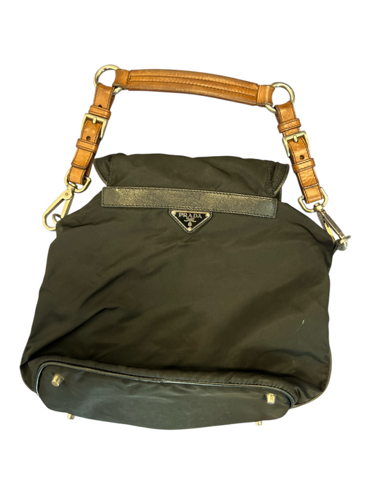 Prada Black Nylon & Leather Silver Hardware Shoulder Dual Pockets Bag Black / Small