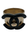 Chanel Goldtone & black Metal Leather Gold Plated cuff Interlocking CC Bracelet Goldtone & black