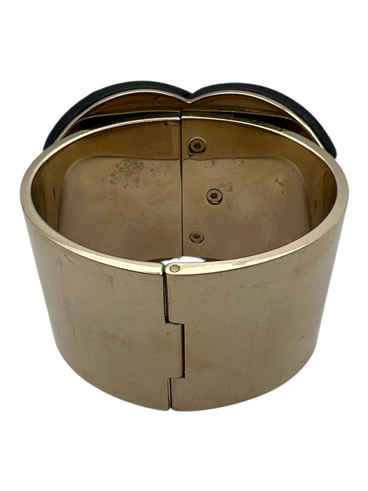 Chanel Goldtone & black Metal Leather Gold Plated cuff Interlocking CC Bracelet Goldtone & black
