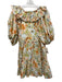 Cleobella Size M Orange, Green, White Cotton Short Puff Sleeve Ruffle Mini Dress Orange, Green, White / M