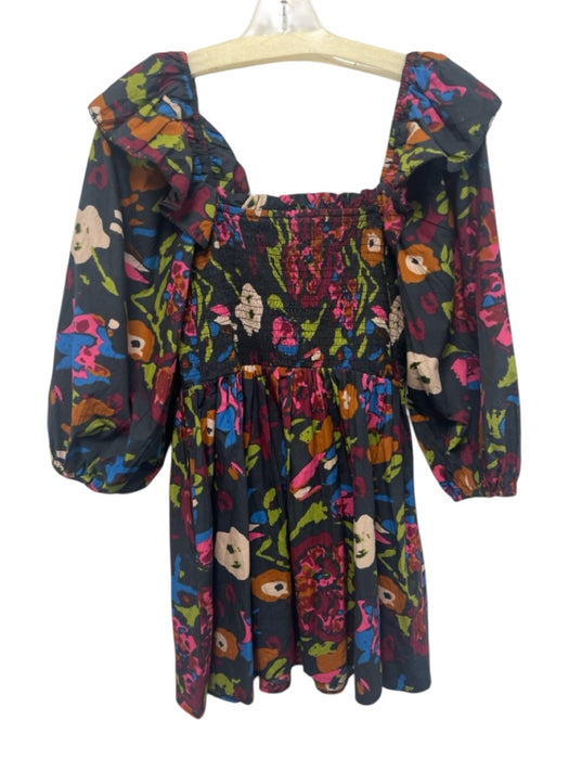 Cleobella Size S Black, Pink, Multi Cotton Puff 3/4 Sleeve Smocked Bodice Dress Black, Pink, Multi / S