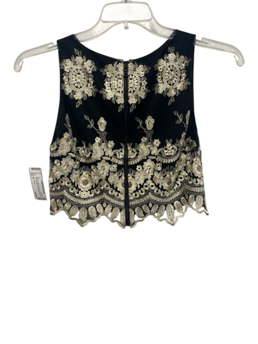 Alice + Olivia Size 2 Black & Cream Nylon & Polyester Mesh Floral Embroidery Top Black & Cream / 2