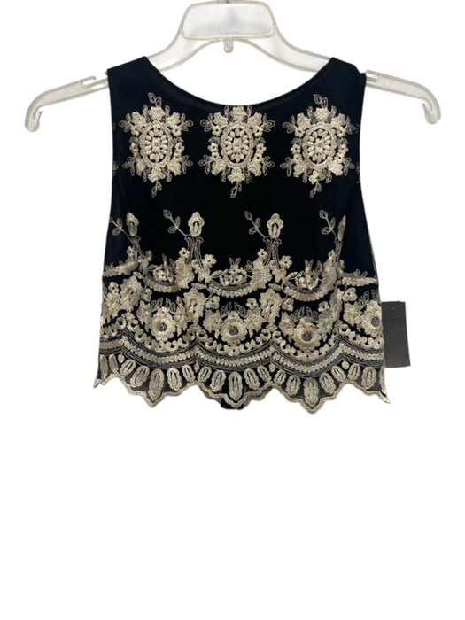 Alice + Olivia Size 2 Black & Cream Nylon & Polyester Mesh Floral Embroidery Top Black & Cream / 2