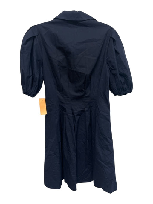 Eliza J Size 2 Navy Blue Cotton Short Puff Sleeve Button Front Pleated Dress Navy Blue / 2