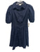 Eliza J Size 2 Navy Blue Cotton Short Puff Sleeve Button Front Pleated Dress Navy Blue / 2