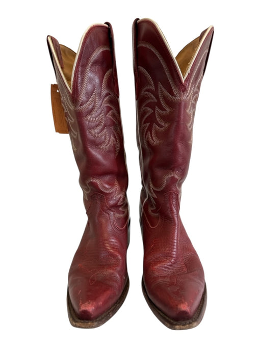 Tecovas Shoe Size 8.5 Red Leather Pointed Toe Embroidered Cuban Heel Boots Red / 8.5