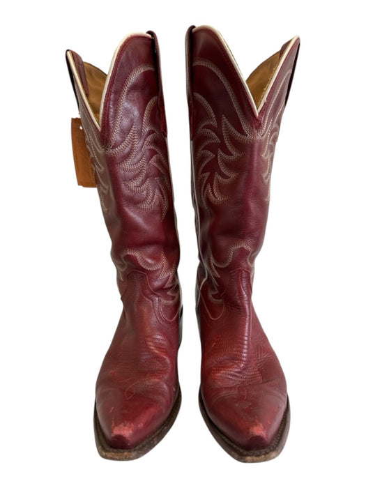 Tecovas Shoe Size 8.5 Red Leather Pointed Toe Embroidered Cuban Heel Boots Red / 8.5