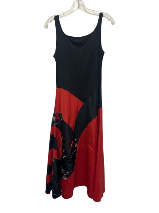 Indies Size 1/S Black & Red Polyester Sleeveless Floral Embroidery Midi Dress Black & Red / 1/S