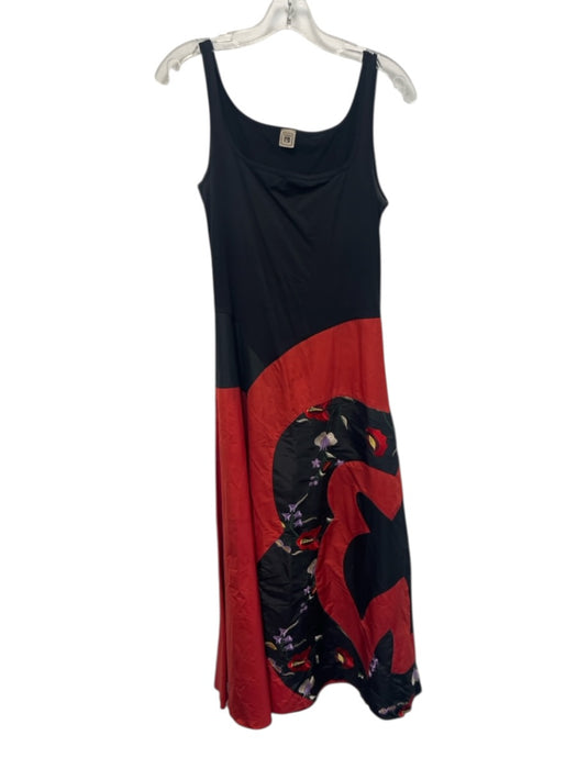Indies Size 1/S Black & Red Polyester Sleeveless Floral Embroidery Midi Dress Black & Red / 1/S
