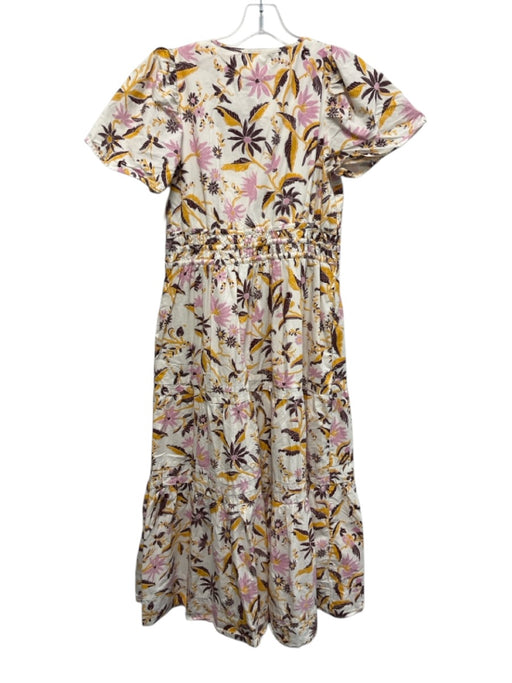 By Anthropologie Size S White, Yellow, Pink Cotton Ruffle Cap Sleeve Midi Dress White, Yellow, Pink / S