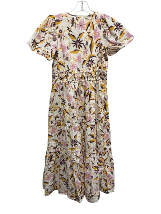 By Anthropologie Size S White, Yellow, Pink Cotton Ruffle Cap Sleeve Midi Dress White, Yellow, Pink / S