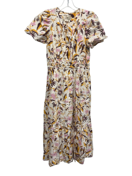 By Anthropologie Size S White, Yellow, Pink Cotton Ruffle Cap Sleeve Midi Dress White, Yellow, Pink / S