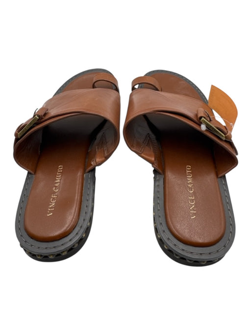 Vince Camuto Shoe Size 7.5 Brown & Black Leather Studded Mule Toe Strap Sandals Brown & Black / 7.5