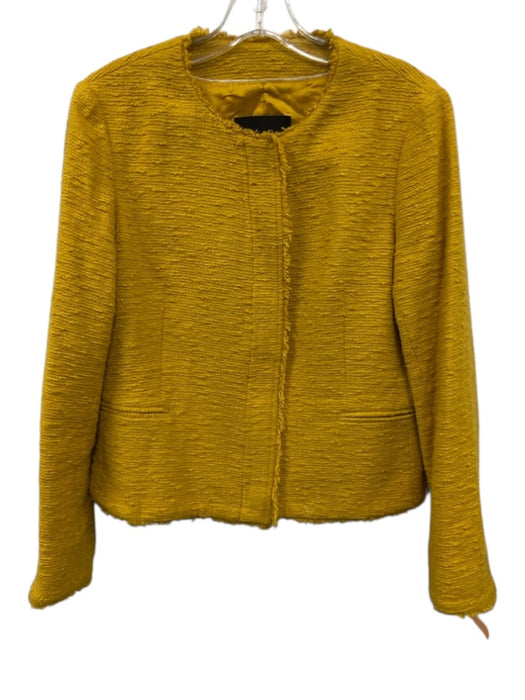 Massimo Dutti Size 8 Mustard Yellow Viscose Tweed Zip Up Long Sleeve Jacket Mustard Yellow / 8