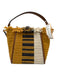 Tory Burch Yellow, White & Brown Canvas & Leather Fringe Woven Bucket Bag Yellow, White & Brown / S