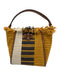 Tory Burch Yellow, White & Brown Canvas & Leather Fringe Woven Bucket Bag Yellow, White & Brown / S