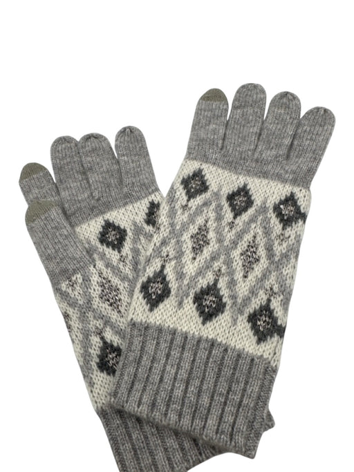 Sofia Cashmere Gray, White, Silver Cashmere Metallic Thread Crochet Knit Gloves Gray, White, Silver