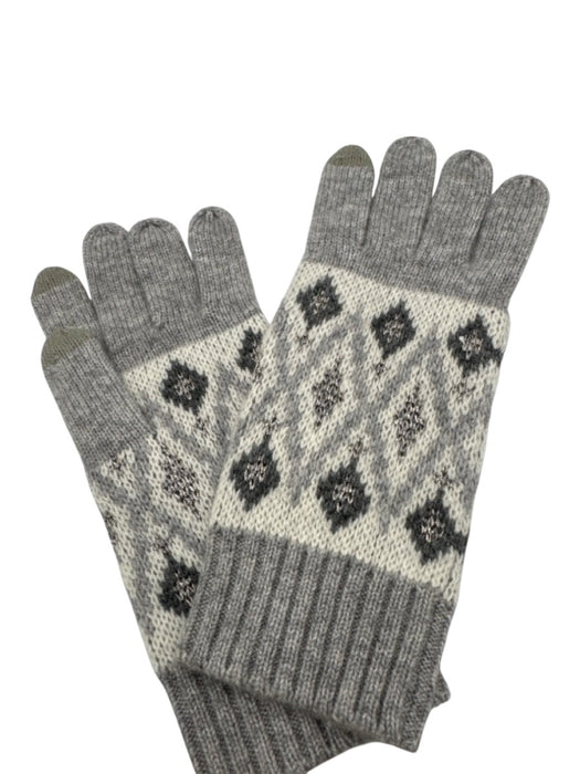 Sofia Cashmere Gray, White, Silver Cashmere Metallic Thread Crochet Knit Gloves Gray, White, Silver