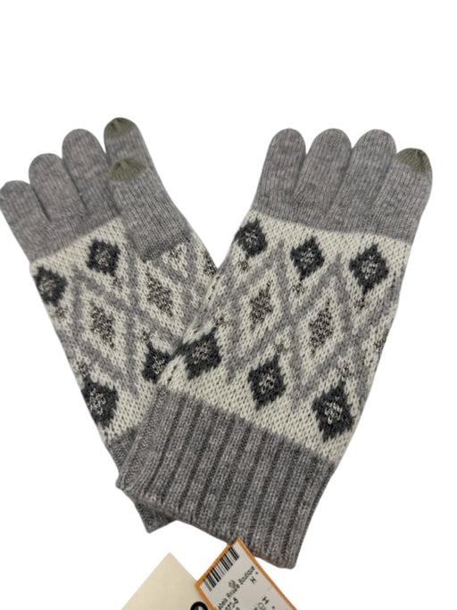 Sofia Cashmere Gray, White, Silver Cashmere Metallic Thread Crochet Knit Gloves Gray, White, Silver