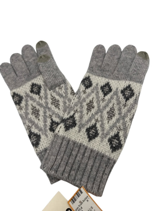 Sofia Cashmere Gray, White, Silver Cashmere Metallic Thread Crochet Knit Gloves Gray, White, Silver