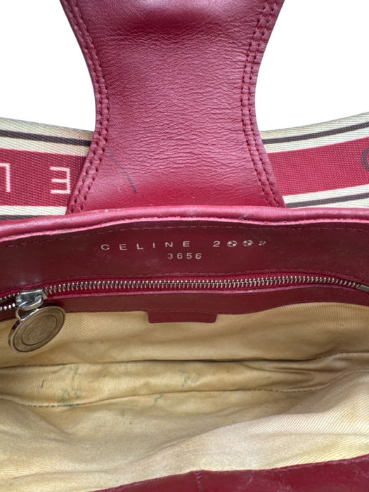 Celine Red, White, Brown Leather Lace Up Magnetic Flap Shoulder Hobo Bag Red, White, Brown / XS