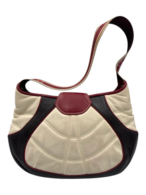 Celine Red, White, Brown Leather Lace Up Magnetic Flap Shoulder Hobo Bag Red, White, Brown / XS