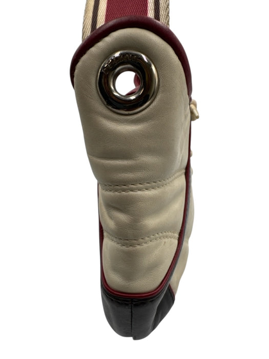 Celine Red, White, Brown Leather Lace Up Magnetic Flap Shoulder Hobo Bag Red, White, Brown / XS