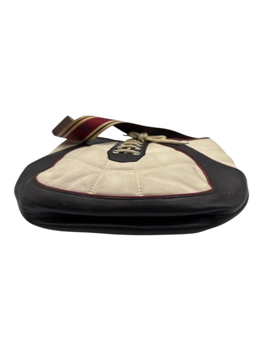 Celine Red, White, Brown Leather Lace Up Magnetic Flap Shoulder Hobo Bag Red, White, Brown / XS