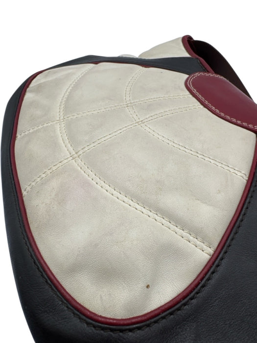 Celine Red, White, Brown Leather Lace Up Magnetic Flap Shoulder Hobo Bag Red, White, Brown / XS