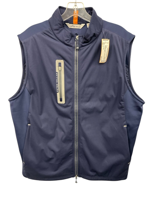 Peter Millar Size L Navy Blue Synthetic Solid Zip UP Vest Men's Jacket Navy Blue / L