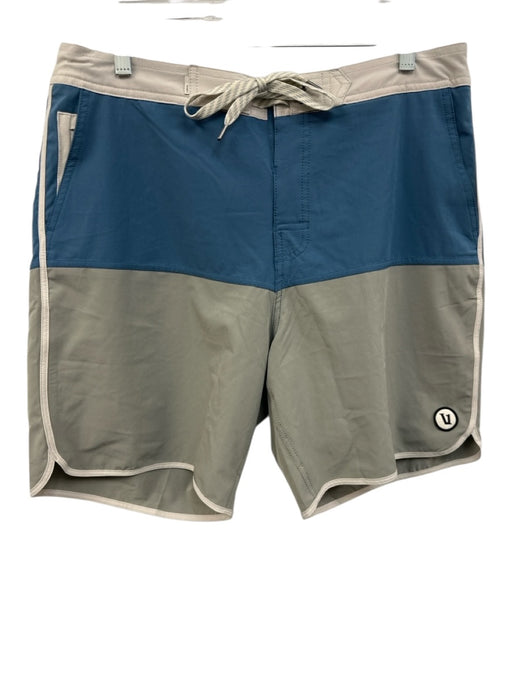 Vuori Size 34 Blue & Gray Synthetic Color Block Athletic Waist Tie Men's Shorts Blue & Gray / 34