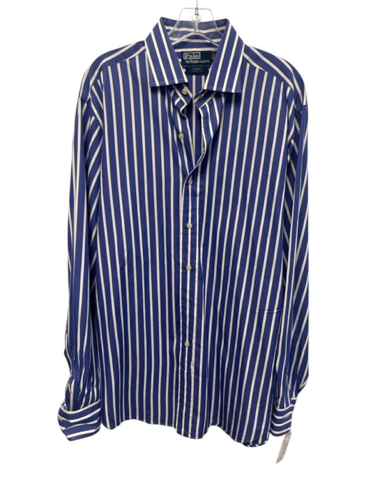 Polo Size L Blue & White Cotton Striped Button Down Men's Long Sleeve Shirt Blue & White / L
