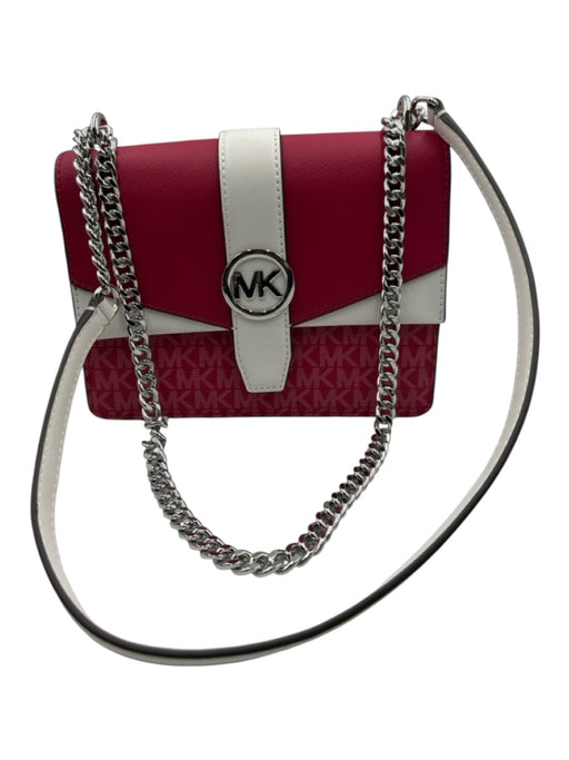 Michael Kors Berry Pink & White Leather Monogram SHW Chain Crossbody Bag Berry Pink & White / S