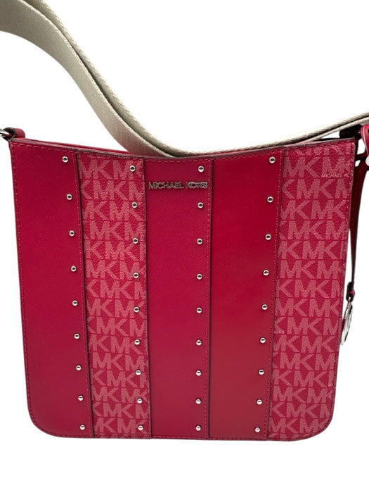 Michael Kors Berry Pink Leather Paneled Monogram Crossbody Bag Berry Pink / S