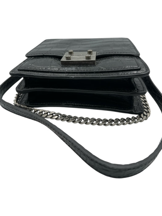 Karl Lagerfeld Black Leather Embossed Gunmetal Hardware Rectangular Bag Black / S