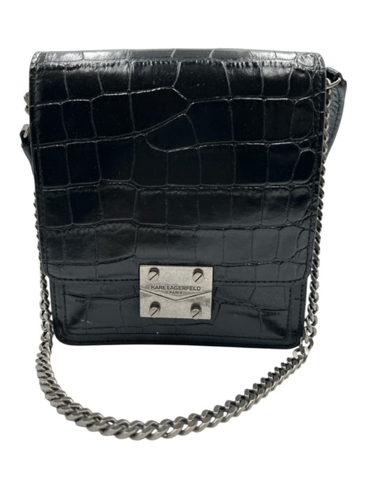 Karl Lagerfeld Black Leather Embossed Gunmetal Hardware Rectangular Bag Black / S