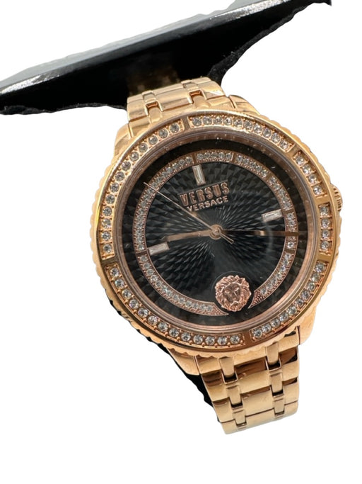 Versus Versace Rose GOld Metal Jeweled Chain Circular Watchband Rose Gold