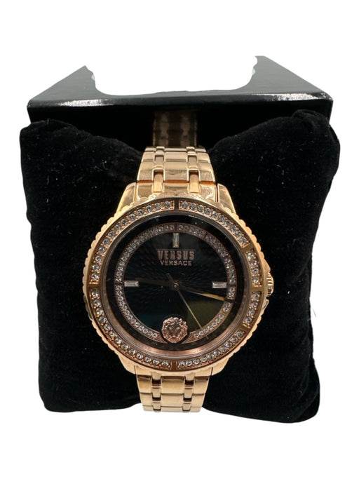 Versus Versace Rose GOld Metal Jeweled Chain Circular Watchband Rose Gold