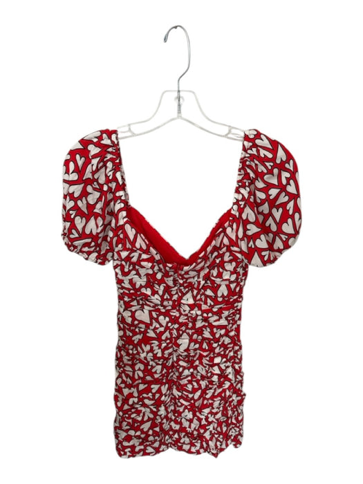 Rhode Size 2 Red & White Viscose Mini Hearts Scrunch Detail Back Zip Dress Red & White / 2