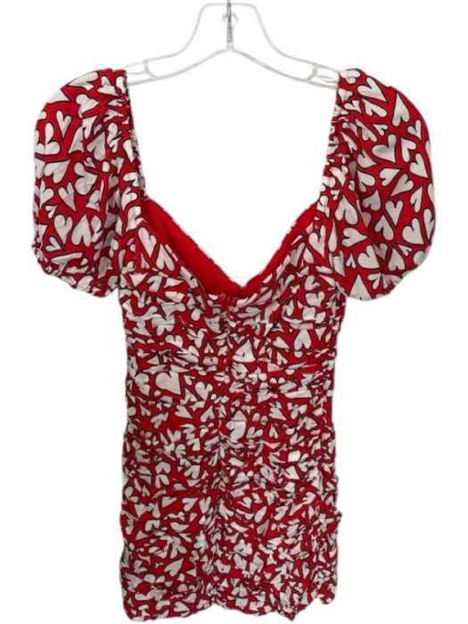 Rhode Size 2 Red & White Viscose Mini Hearts Scrunch Detail Back Zip Dress Red & White / 2